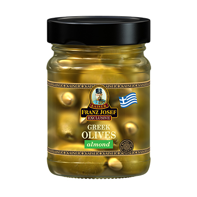 Grécke zelené olivy plnené mandľami v slanom náleve
